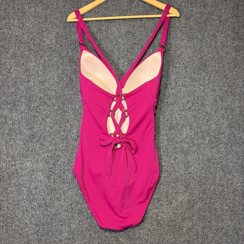 Victoria Secret L Lace Back One Piece Swimsuit Bikini Ruched Pink Large - Picture 2 of 12